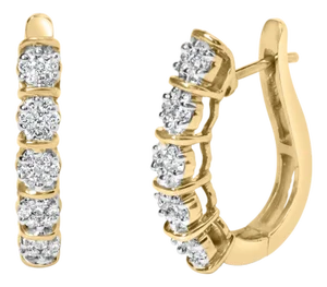 14k Yellow Gold 1/2 Cttw Diamond Cluster Hoop Earrings (H-I Color, SI2-I1 Clarity)