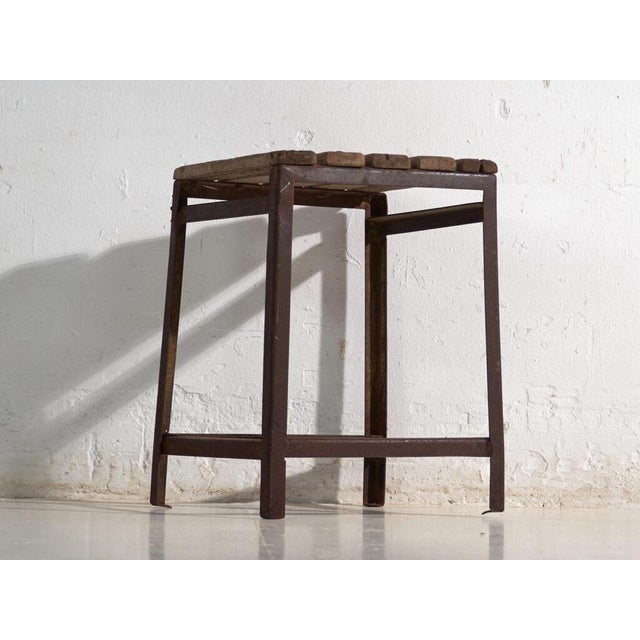 Vintage Industrial Stool in Pine Wood and Iron, Central Europe, 1950 For Sale - Image 4 of 8