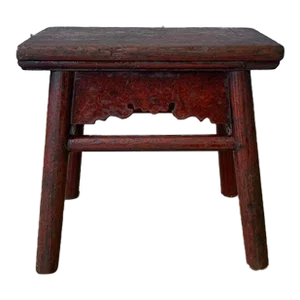 Early 20th Century Antique Chinoiserie Style Wooden Footstool