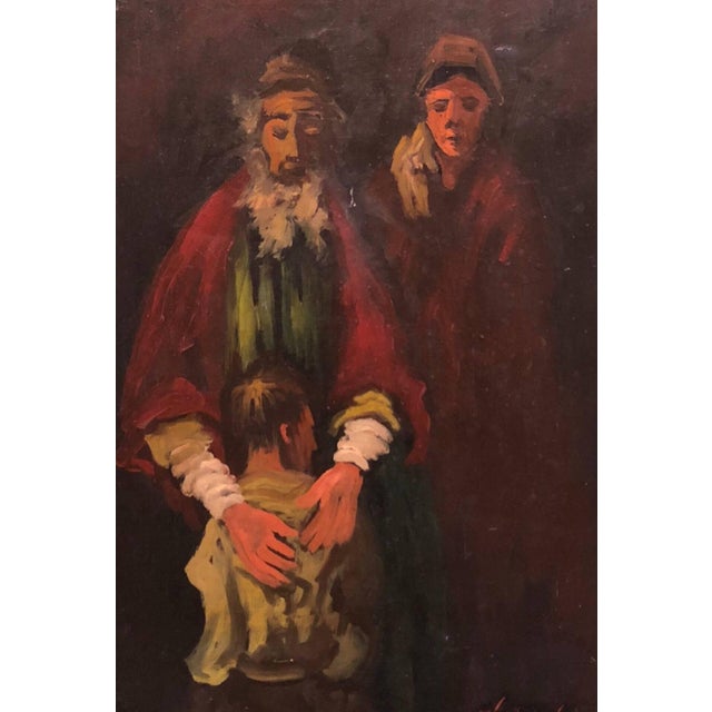 Expressionist Realistic portrait of a Jewish refugee family World War II era by Lithuanian French Jewish artist. Here the...