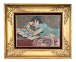 A. Villa, Girl Lying Down, Oil Painting on Board, Late 19th Century, Framed