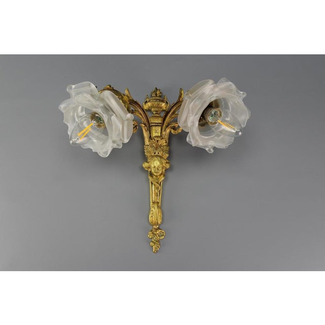 French Neoclassical Style Bronze and White Frosted Glass Two-Arm Sconce, 1890s For Sale - Image 13 of 18