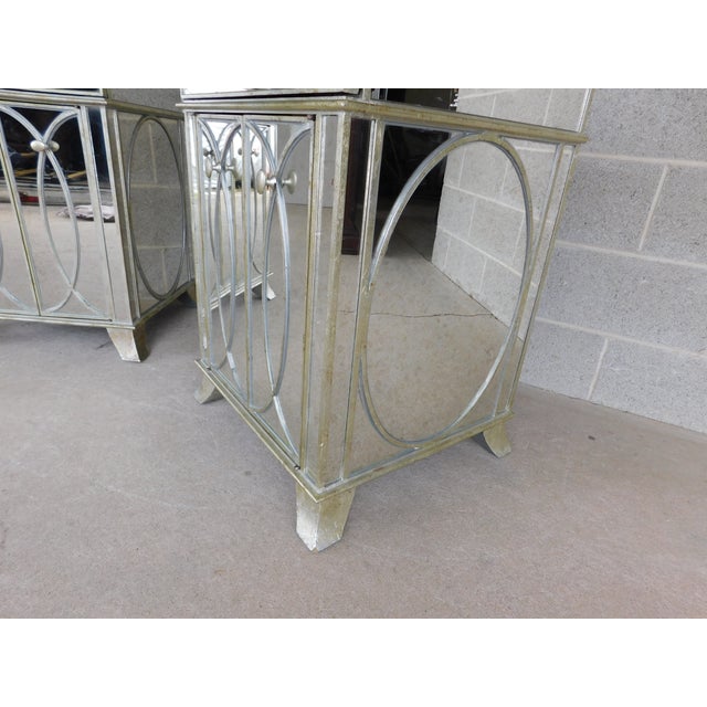 Hollywood Regency Silver With Mirrored Paneling Nightstands - A Pair For Sale - Image 4 of 17