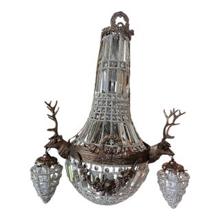 1970s Bronze and Crystal Deer Head Stag Sconce For Sale