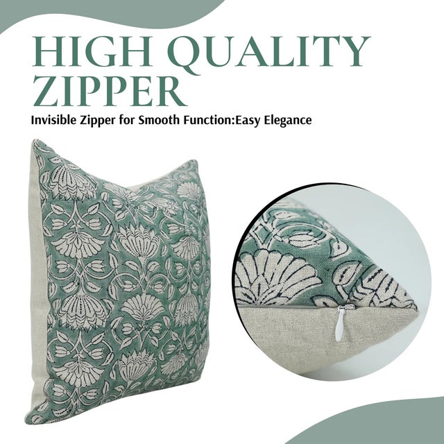 Art Deco Fabdivine Block Printed Cover 22x22 Inch Pure Linen-Ulta Kamal For Sale - Image 3 of 4