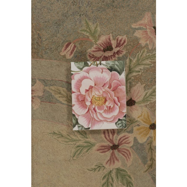 Textile Antique Hooked Rug With Oval Medallion & Pastel Florals in Green - Rug & Kilim For Sale - Image 7 of 11