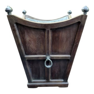 Vintage Tapered Wooden Planter With Galvanized Metal Liner & Ring Pull Hardware For Sale