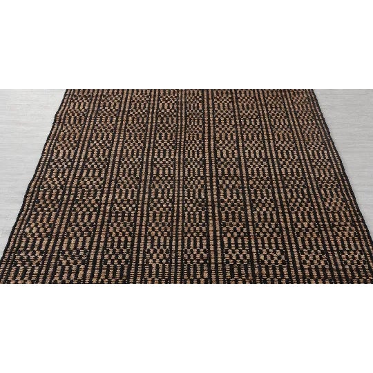 Black Cotton Jute Boho Hand Woven Herringbone Pattern Nordic Scandinavian Decor 5x7 Ft. For Sale - Image 6 of 11
