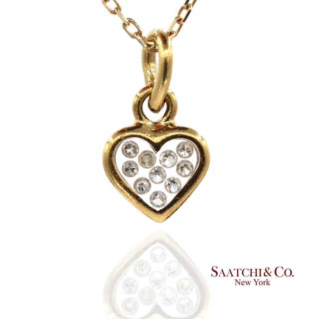 Contemporary 18k Natural Diamond Heart Shape Pendant With 14k Yellow Gold Chain For Sale - Image 3 of 15