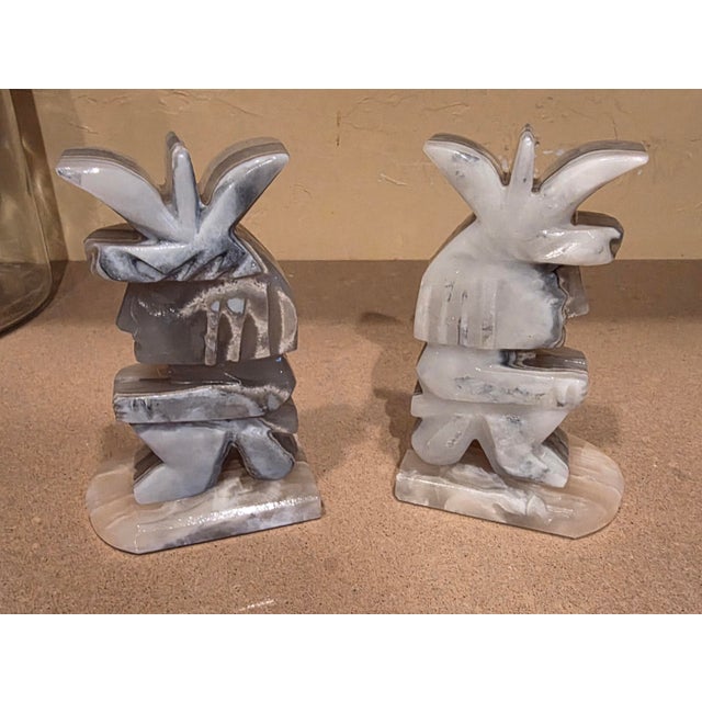 1970s Mexican Onyx Mayan Figure Bookends For Sale - Image 5 of 10