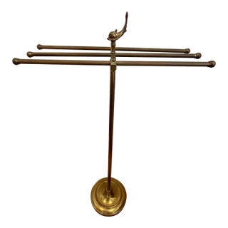 Hollywood Regency Brass Towel Rack Valet Stand 1960s Fish Motif For Sale