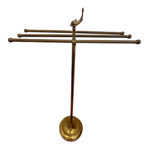 Hollywood Regency Brass Towel Rack Valet Stand 1960s Fish Motif