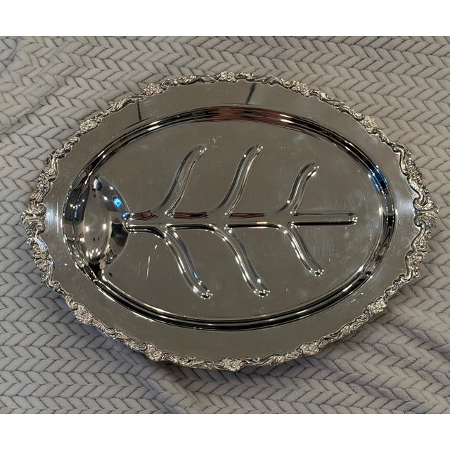Rococo Vintage Ornate Silverplate Footed Tree & Well Carving Platter For Sale - Image 3 of 16