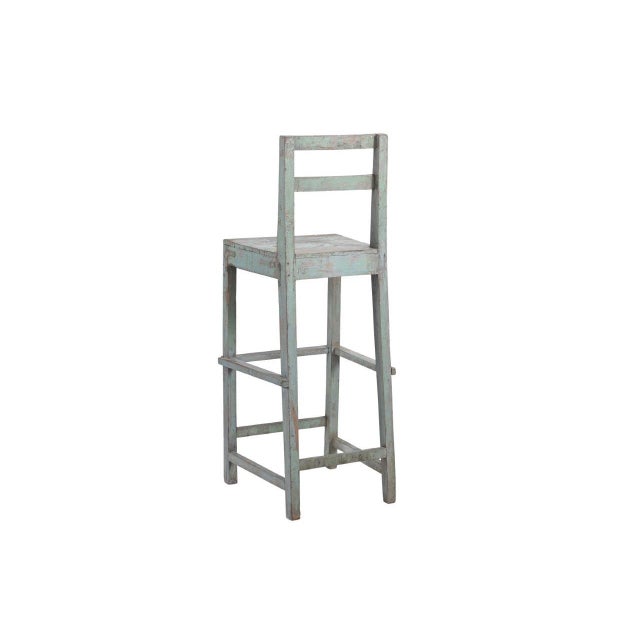English Vintage Anglo-Indian Painted Teakwood Tall Chair or Barstool For Sale - Image 3 of 3