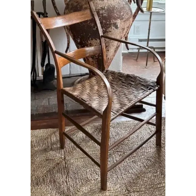 Antique Primitive Bentwood Arm Ladder Back Chair With Original Woven Splint Seat For Sale - Image 4 of 10