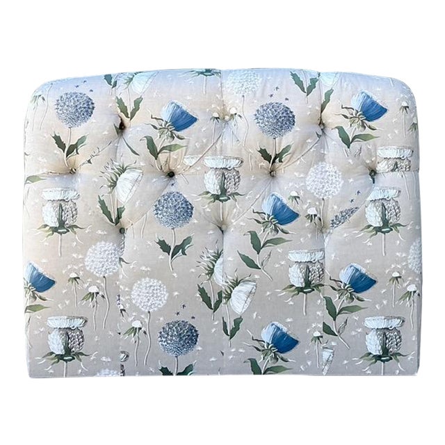 Vintage Printed Flower Upholstered Queen Headboard For Sale