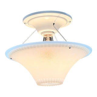 1940s Bead Chain Hanging Bowl Lights for a Bedroom or Hallway With Silver Oxide Milk Glass Shade on Metal Fixture New Paint For Sale