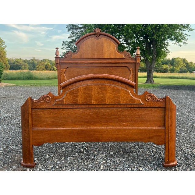 Lexington Carved Victorian Mansion Oak Bed - Queen Size For Sale - Image 11 of 12