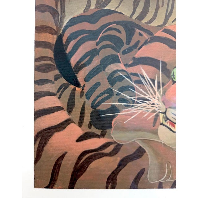 Contemporary tiger painting in acrylic on Fabriano paper featuring a surreal repeating animal composition with strong...