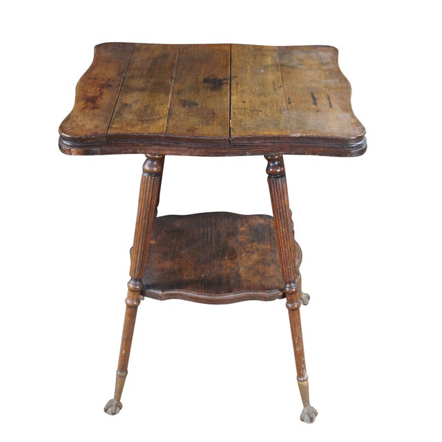 Victorian Antique Eastlake Quartersawn Oak Square 2 Tier Eagle Claw Foot Parlor Table For Sale - Image 3 of 10