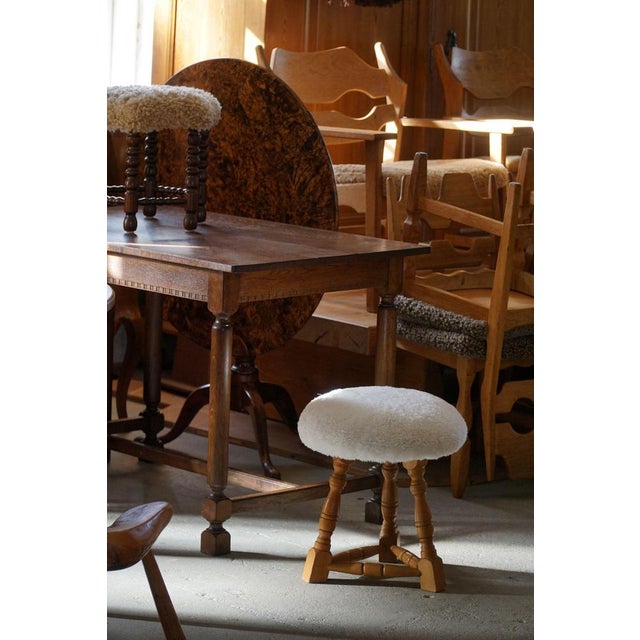 Set of Danish Modern Tripod Stools with Lambswool Seats, 1950s For Sale - Image 14 of 17