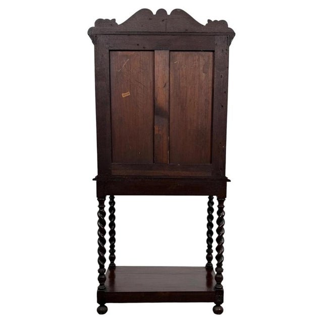 Antique English Carved Oak Cabinet with Barley Twist Legs For Sale - Image 9 of 12