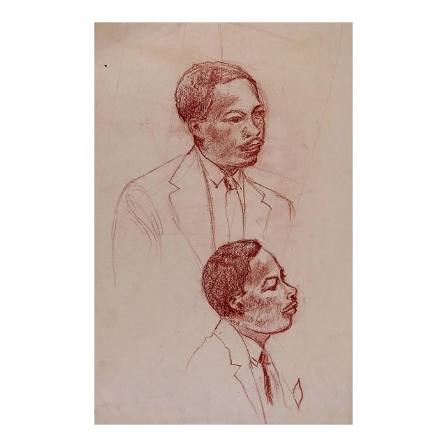 Mid 20th Century Sepia Pencil Portrait Study Drawing of African American Man For Sale