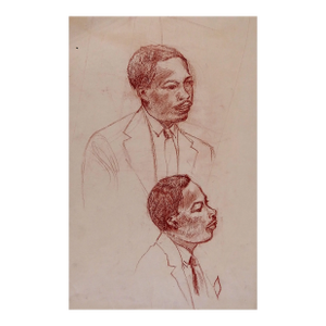 Mid 20th Century Sepia Pencil Portrait Study Drawing of African American Man