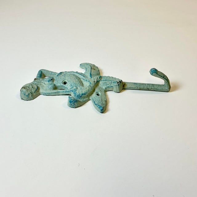 1970s Vintage Nautical Coastal Cast Iron Verdigris Mermaid Wall Hook. For Sale - Image 12 of 16