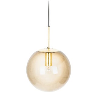 Large Brass with Smoked Glass Ball Pendant from Limburg, Germany, 1970s For Sale