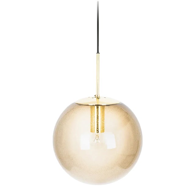 Large Brass with Smoked Glass Ball Pendant from Limburg, Germany, 1970s For Sale