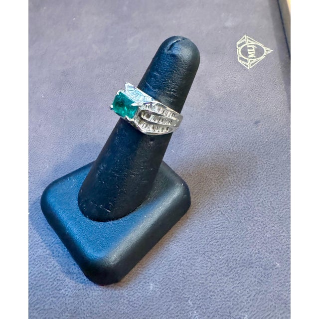 Emerald 1.3 Ct Colombian Emerald Cut Emerald & 1 Ct Diamond 14 Kt White Gold Ring Size 7 For Sale - Image 8 of 18