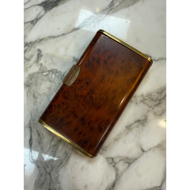 Art Deco 1950s Art Deco Burl Wood and Brass Cigarette Case For Sale - Image 3 of 6