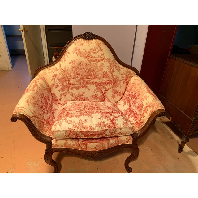 Red Vintage French Style Settee Arm Chair For Sale - Image 8 of 8