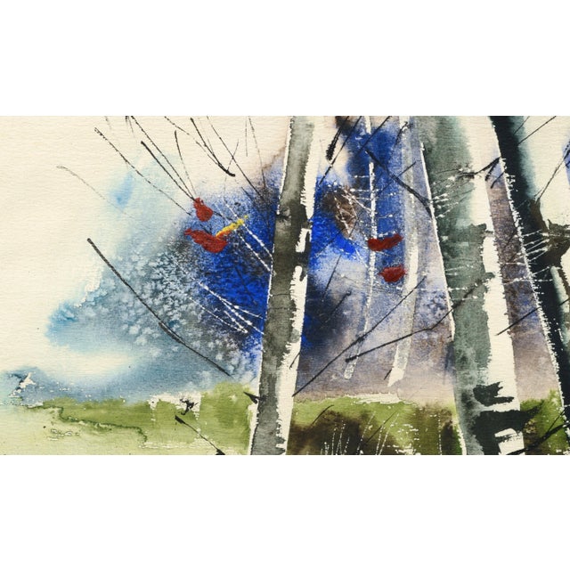 Impressionist "Birch Trees" Impressionist Watercolor Landscape by John Salminen Circa 1980s-1990s For Sale - Image 3 of 9