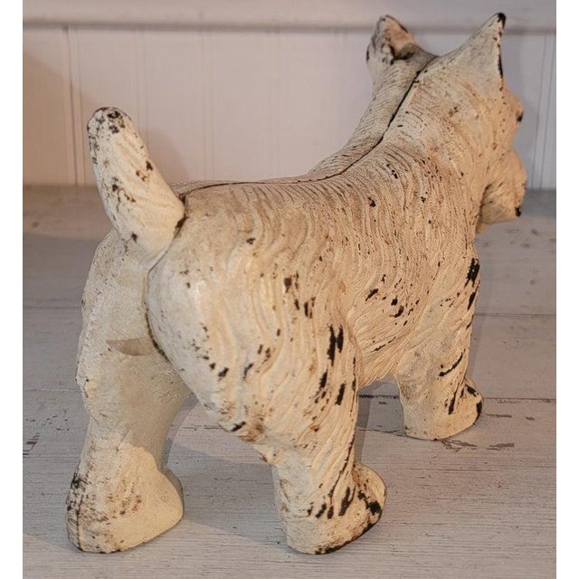 Folk Art Early 20th Century Iron Original Painted Scottie Dog Door Stop For Sale - Image 3 of 5