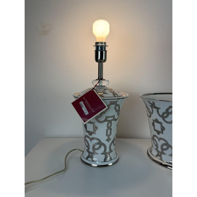 White Porcelain Objects with Platinum Finishes from Le Porcellane, 1990s, Set of 3 For Sale - Image 6 of 17