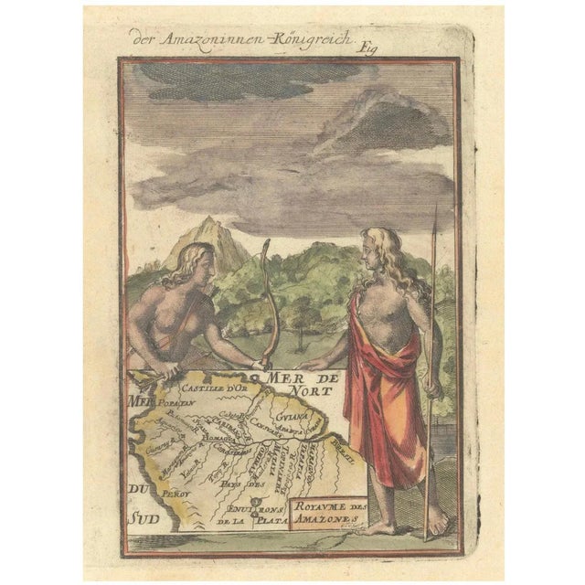 Hand-Colored Miniature Mallet Map of Amazon River and Kingdom of Amazons, 1684 For Sale