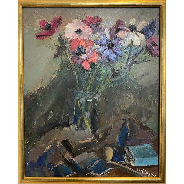 Benjamin Vautier, Bouquet, Oil on Wood, 1967, in Very Good conditions. Designed 1960 to 1969 This piece is attributed to...