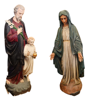 Lifesize Italian Mary and Joseph & Jesus Statues, 1920s, Plaster, Set of 2