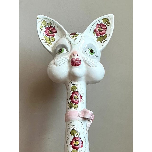 Vintage Italian Floral Hand-Painted Ceramic Cat For Sale - Image 11 of 12