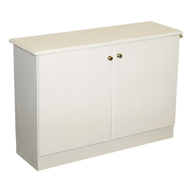 Minimalist Painted White Cupboard with Brass Knobs For Sale