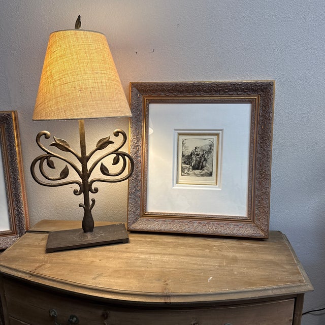Printmaking Materials Rembrandt Van Rijn Etching of Abraham and Isaac by the Dutch Master, Created in 1645. Framed Print Gold Frame a Deep Dimensional Linen. Mat For Sale - Image 7 of 12