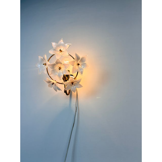Vintage Murano Style White Floral Wall Sconces - A Pair For Sale - Image 10 of 14