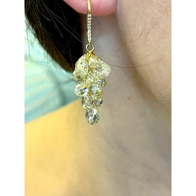 27 Carat Diamond Briolettes Hanging Drop Earrings 18 Karat Yellow Gold For Sale - Image 14 of 18