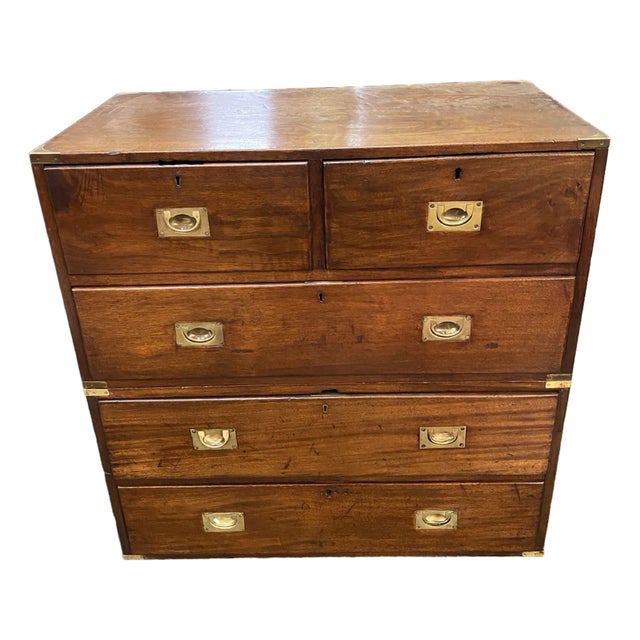 English Mahogany 19thc Campaign Chest For Sale