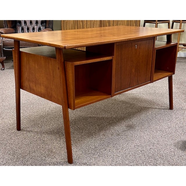 1960s Mid Century Modern Scandinavian Teak Desk C. 1960's For Sale - Image 5 of 11