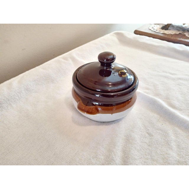 Vintage Stoneware Brown Glaze 4 1/2" Bean Pot For Sale - Image 4 of 7
