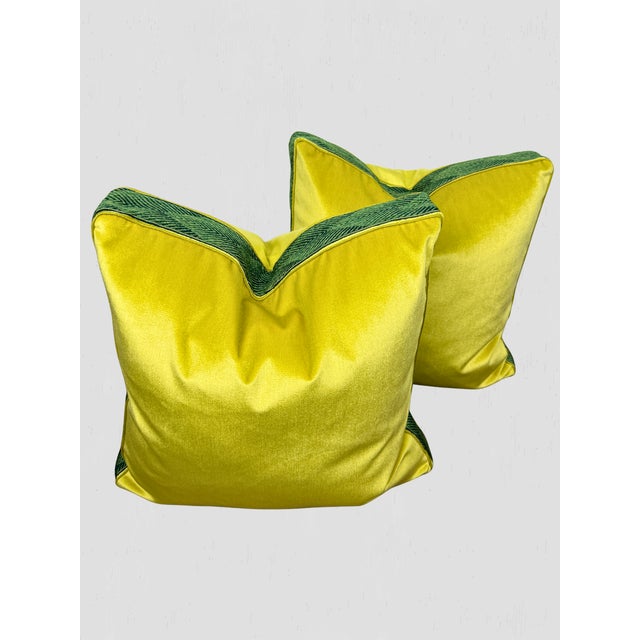 Custom made throw pillow pair by Trouvaille Home. Beautiful Box Pillow Pair made in Chartreuse Velvet. Chartreuse cord,...
