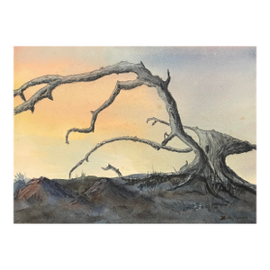1960s Betty Harris Weathered Wood Watercolor Painting